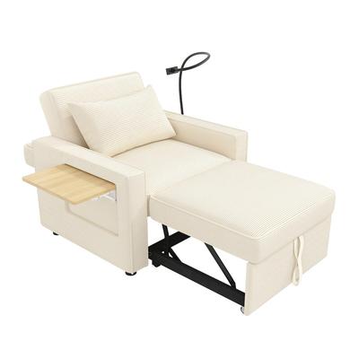 OKWISH Schlafsofa 93x150x85 multifunktional ausziehbar mit USB-Anschluss Stauraum Liegefläche Cordstoff bequem platzsparend Beige