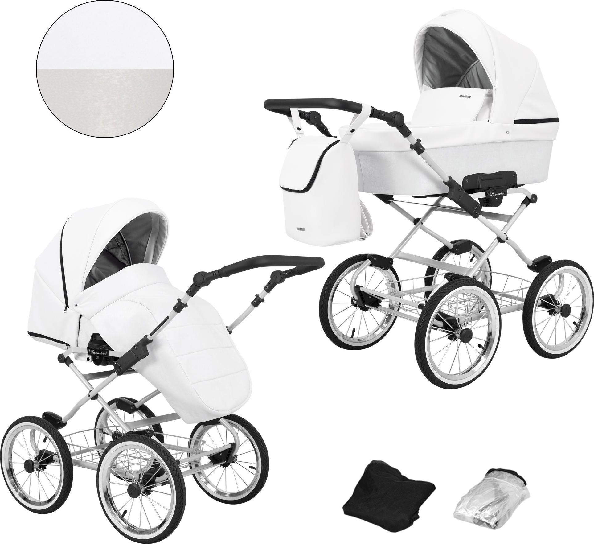 Kinderwagen Kunert Romantic 2in1 - Silberner Rahmen - Farbe: Weiß Eco