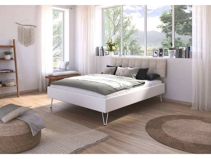 Bettgestell Mavi - Cord 160 x 200cm Cord Weiß/Alpinweiß
