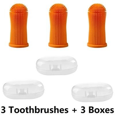 Uplift Treasures 3PCS Pet Finger Toothbrush Dental Cleaning Set 3pcs orange