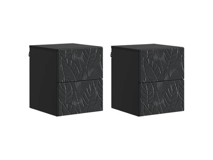 KUPTYERFG Nachttisch 2er Set Wandmontiert Schwarz 34,5x33x40 cm Platzsparende Hängekonsole für das Schlafzimmer mit zwei leichtgängigen Schubladen für Ordentlichkeit direkt am Bett.