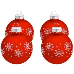 Weihnachtskugeln "Schneeflocke" aus Glas, rot, 6 cm Ø, 4 Stück