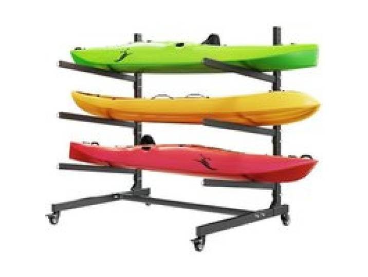 VEVOR Freistehendes Kajak-Aufbewahrungsregal für 3 Kajaks/Kanus/Surfbretter/Paddleboards, Kajakständer mit Feststellbaren Rollen für den Außen- und Innenbereich, Einstellbarer Kajakhalter 90 kg