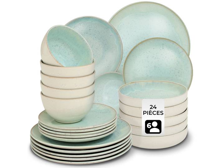 Set de vaisselle MARE en faïence pour 6 personnes - 24 pièces, Menthe