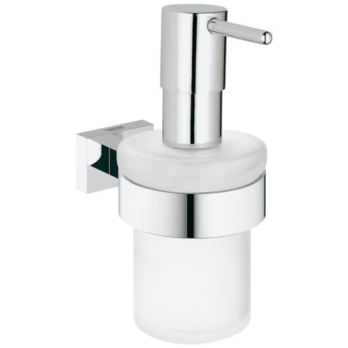 GROHE Essentials Cube Zeepdispenser met houder, zilver en wit, wandmontage