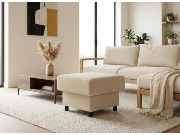 Family Meble Polsterhocker Komo Hunter – Fußhocker mit Stoff-Bezug und Stauraum – Beige · 10