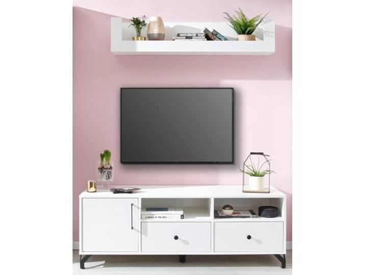 Wohnzimmer Set modern weiß mit Glanz TV-Wand Mediamöbel Lowboard Wandboard