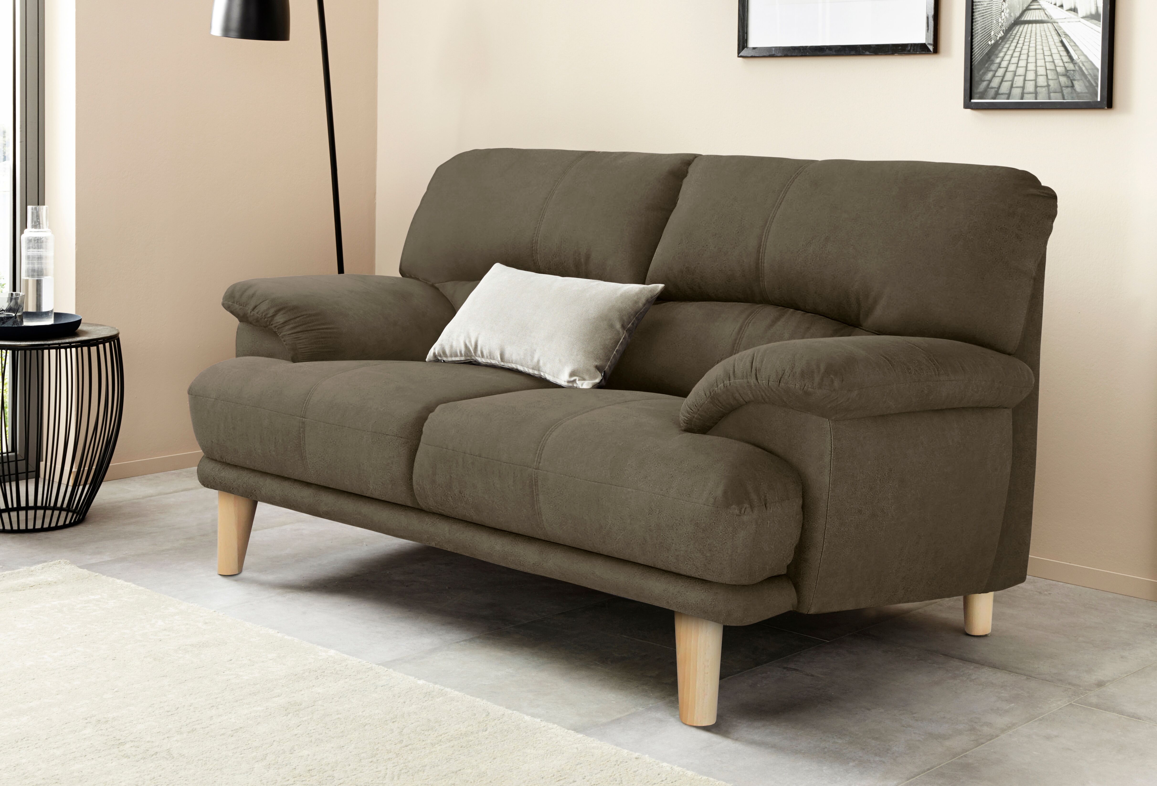 2-Sitzer TRENDMANUFAKTUR "Cecilia, italienische Designsprache, tolle Details", braun (schlamm), B:162cm H:87cm T:90cm, Struktur fein (100% Polyester);Microfaser Vintage (100% Polyester);Struktur (100% Polyester), Sofas, 2-Sitzer, hoher Sitzkomfort und ext