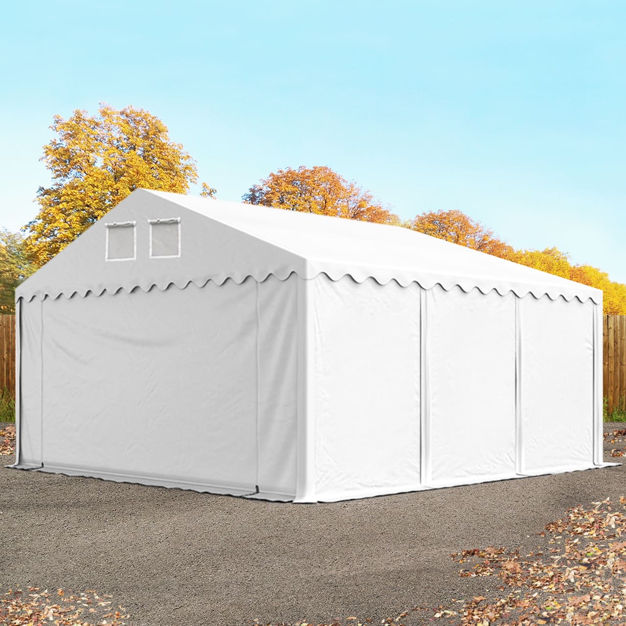 TOOLPORT 5x6 m Lagerzelt, PVC-Plane, weiß, mit Bodenrahmen, mit Statik (Erduntergrund) - (57688)