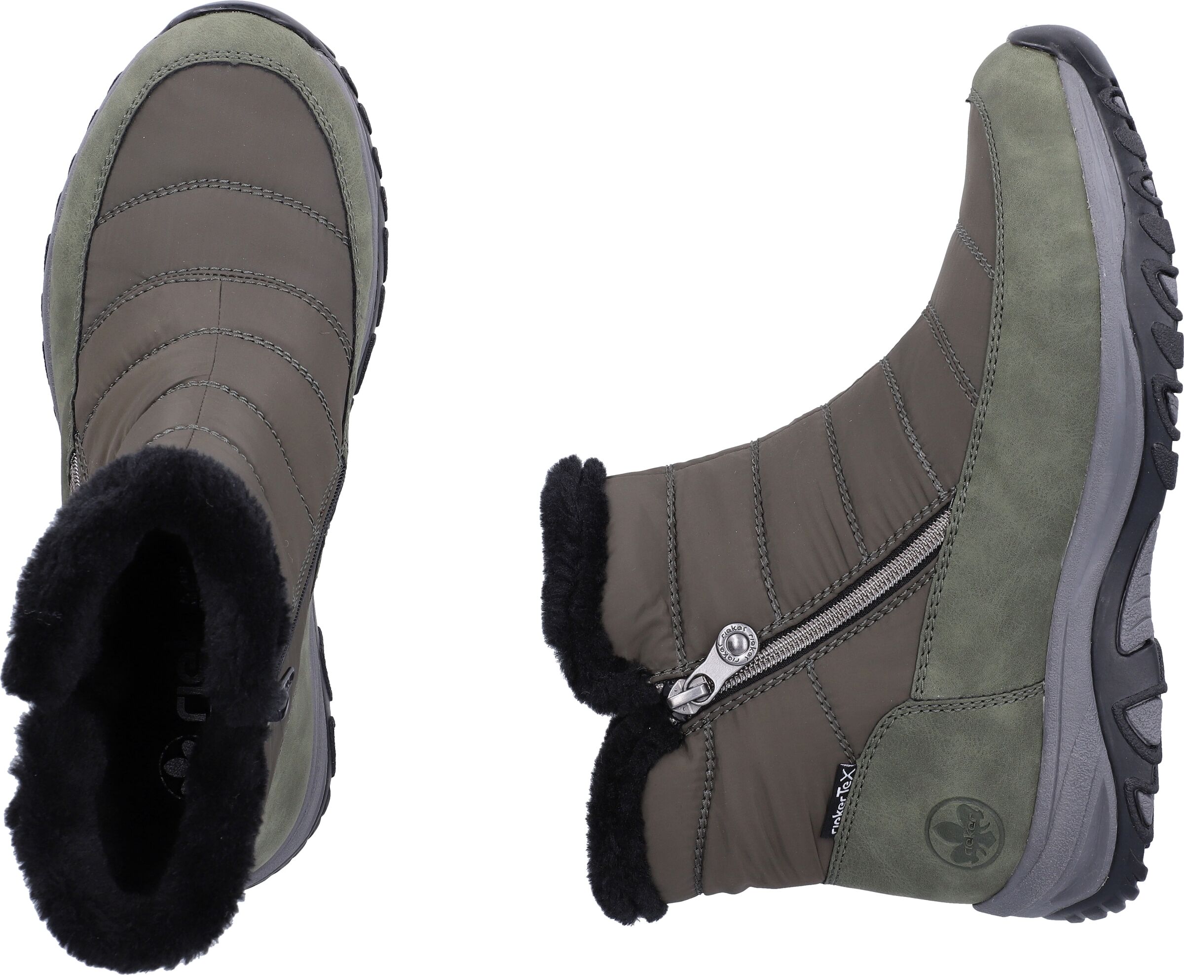 Winterboots RIEKER, Damen, Gr. 36, Warmfutter, grün (khaki), Lederimitat, Textil, Schuhe Winterboots, Winterstiefelette, Snowboots mit Reißverschlüsse und Warmfutter