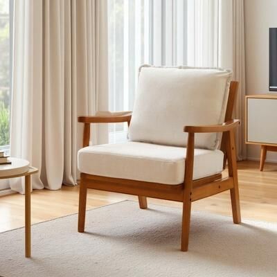 Modern Cute Upholstered Accent Armchair with Solid Wood Frame, Soft Fabric Lounge Chair
