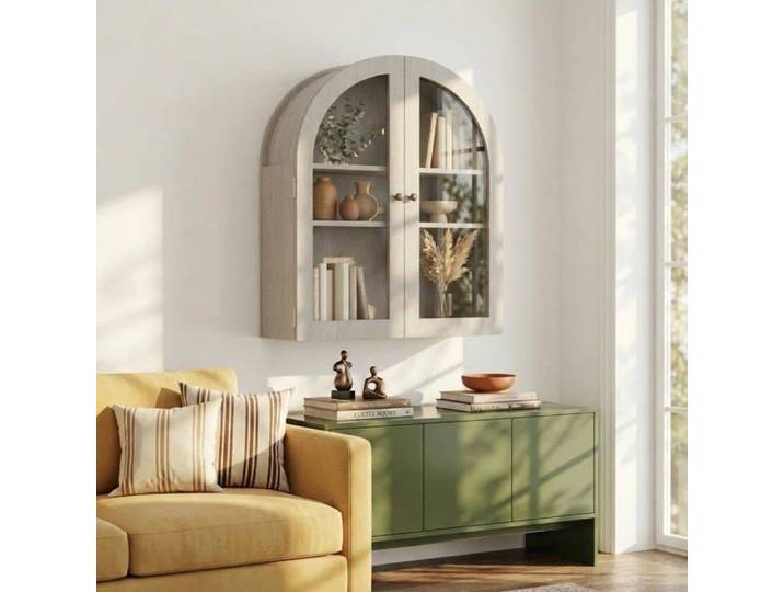 Armoire murale cintrée - LUNSY - MDF résistant - Portes en acrylique transparent - Design compact - 3 niveaux