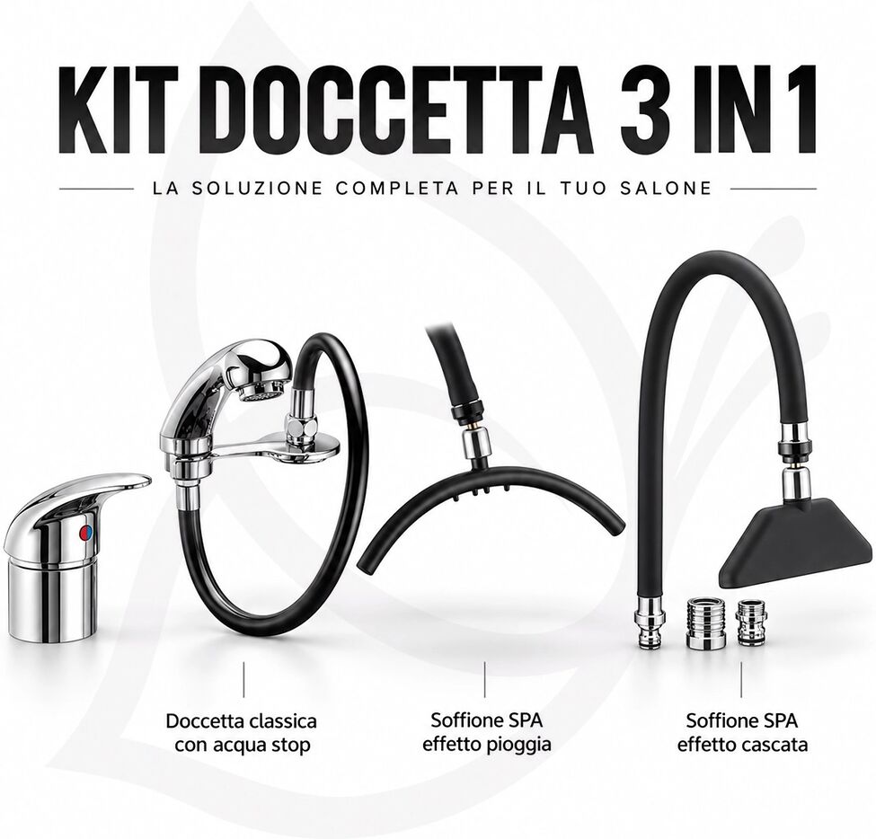 Melcap Kit Doccetta 3 in 1 per Lavatesta Professionale Sistema Plug & Play con Effetto Pioggia e Cascata SPA
