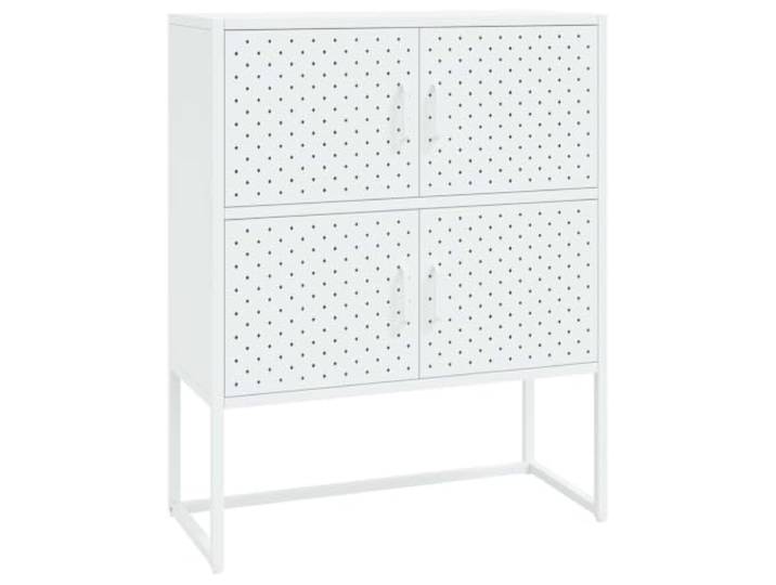 Makastle Highboard Weiß 80x35x100 cm Stahl mit 4 Türen und Verstellbaren Stellfüßen