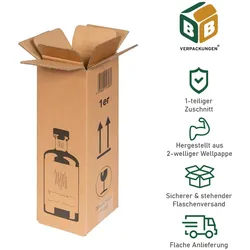 BB-Verpackungen GmbH BB-Verpackungen 90 x GIN-Flaschenversandkarton für 1 Flasche Gin (95 x 95 x 293 mm) für Transport und Versand