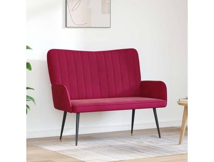 KGHERMDF 2-Sitzer Sofa Weinrot 115x61x87 cm Samt mit Metall und Holz Rahmen Samtbezug elegant, stabile Metall-Holz-Konstruktion, breite Armlehnen, kegelförmige Beine, kompakte Passform