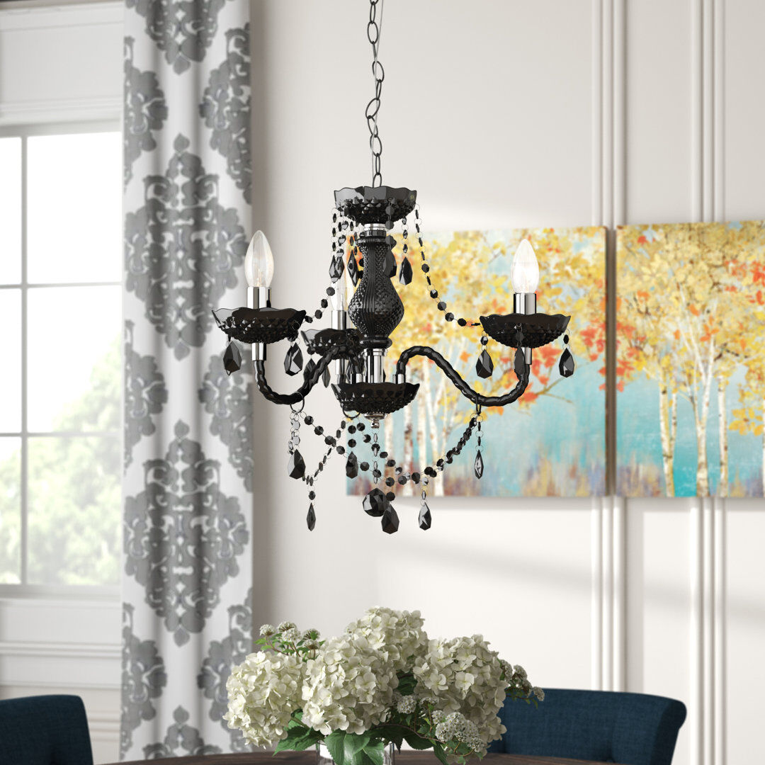 Rosdorf Park Xan 3 - Light Candle Style Chandelier Black/Chrome 60cm H X 48cm W X 48cm D