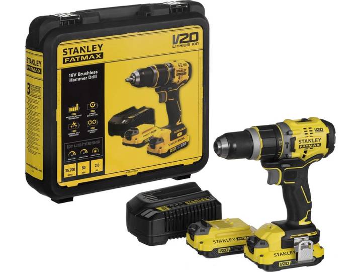 Stanley SFMCD721D2K FATMAX® V20 Accu klop-/schroefboormachine Brushless 18V 2.0Ah in koffer