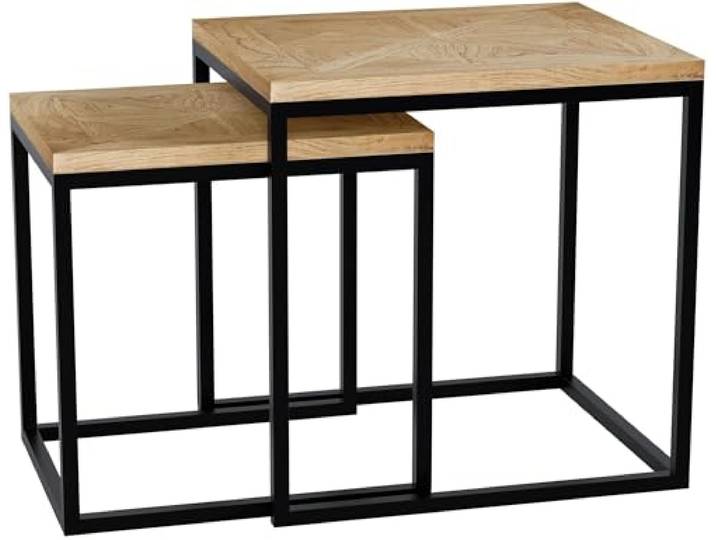 CLP Beistelltisch 2er Set Holz Talero, platzsparende Satztische, Couchtische modern mit Metallgestell, Wohnzimmertische aus Mindiholz, Farbe: Natur
