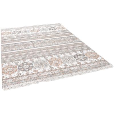 Wollteppich THEKO "Imperial Schaal - 1719, handgeknüpft", weiß (wollweiß), B:250cm H:10mm L:350cm, Schurwolle, Teppiche, Fransenteppich, reine Wolle, mit Fransen, auch als Läufer, Wohnzimmer