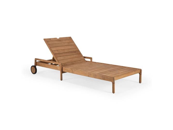 Ethnicraft - Transat inclinable à roulettes Jack - Bois naturel - Teck massif - Designer Jacques Deneef