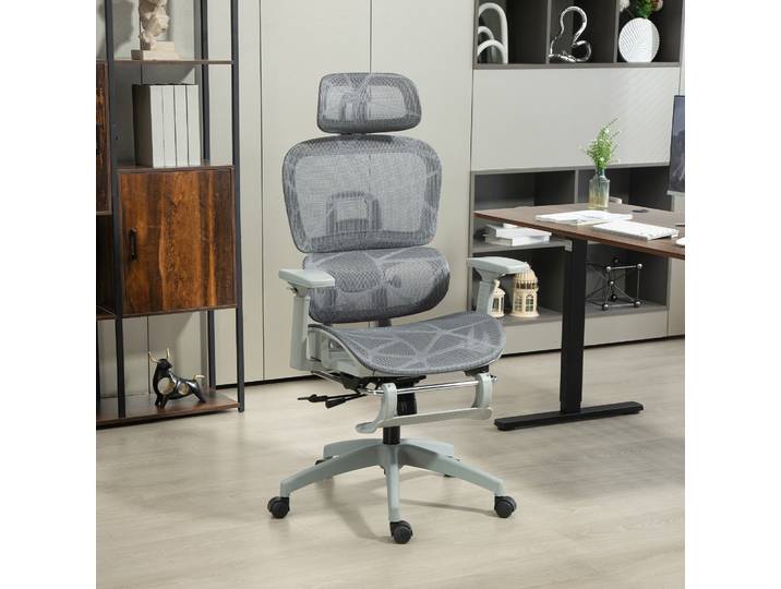 HOMCOM Chaise Bureau Ergonomique Maille Dossier Inclinable Gris