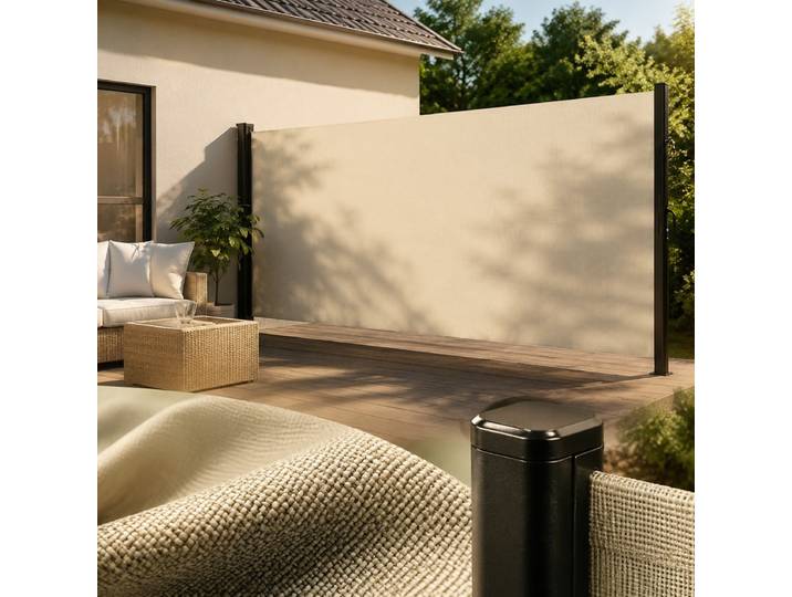 Auvent latéral rétractable 220x600 cm, auvent latéral rétractable crème pour patio et jardin, pare-soleil pour terrasse, écran d'ombrage extérieur 220x600 cm