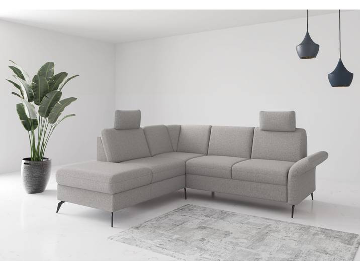 Ecksofa, 240x216 cm, Flachgewebe, Hellgrau, Mit Bettfunktion & Bettkasten, Klassisch, Home-affaire