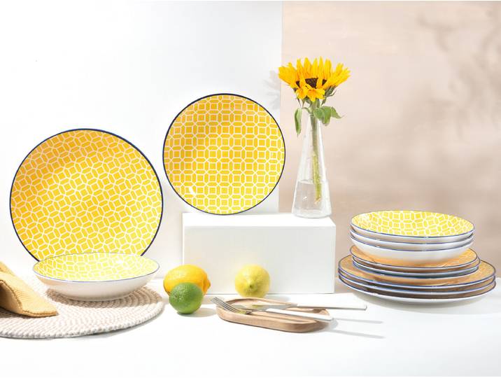 Tafelservice Mediterran Curry 12-teilig Gelb/Currygelb