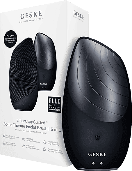 Limpiador facial - Geske Sonic Thermo Facial Brush 6 en 1, Limpieza de poros, Masaje facial, IPX7, Negro