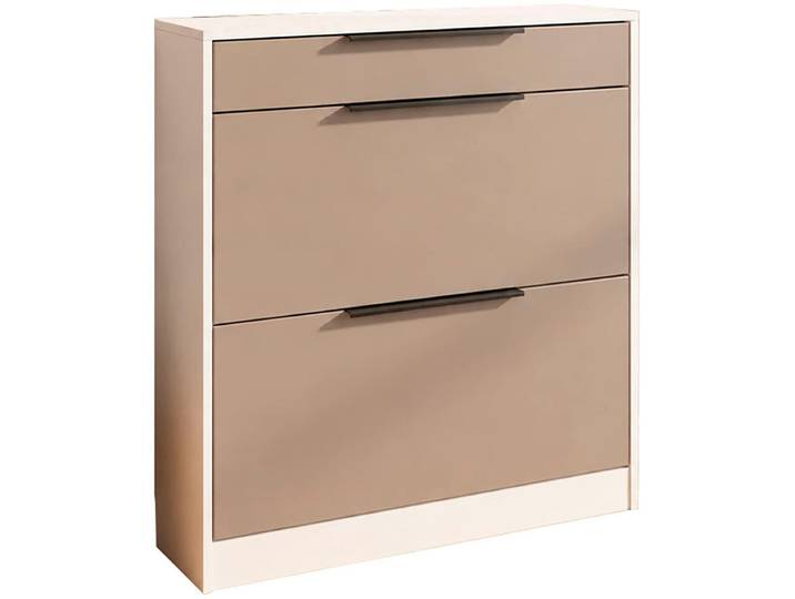 Schuhschrank BORCHARDT MÖBEL Tom, Breite 89cm, bis Schuhgrösse 44 , weiß, cappuccino, B:89cm H:96cm T:24cm, Holzwerkstoff, Schränke, Schuhschrank, Metallgriffe, 1 Schubfach, 2 Klappen
