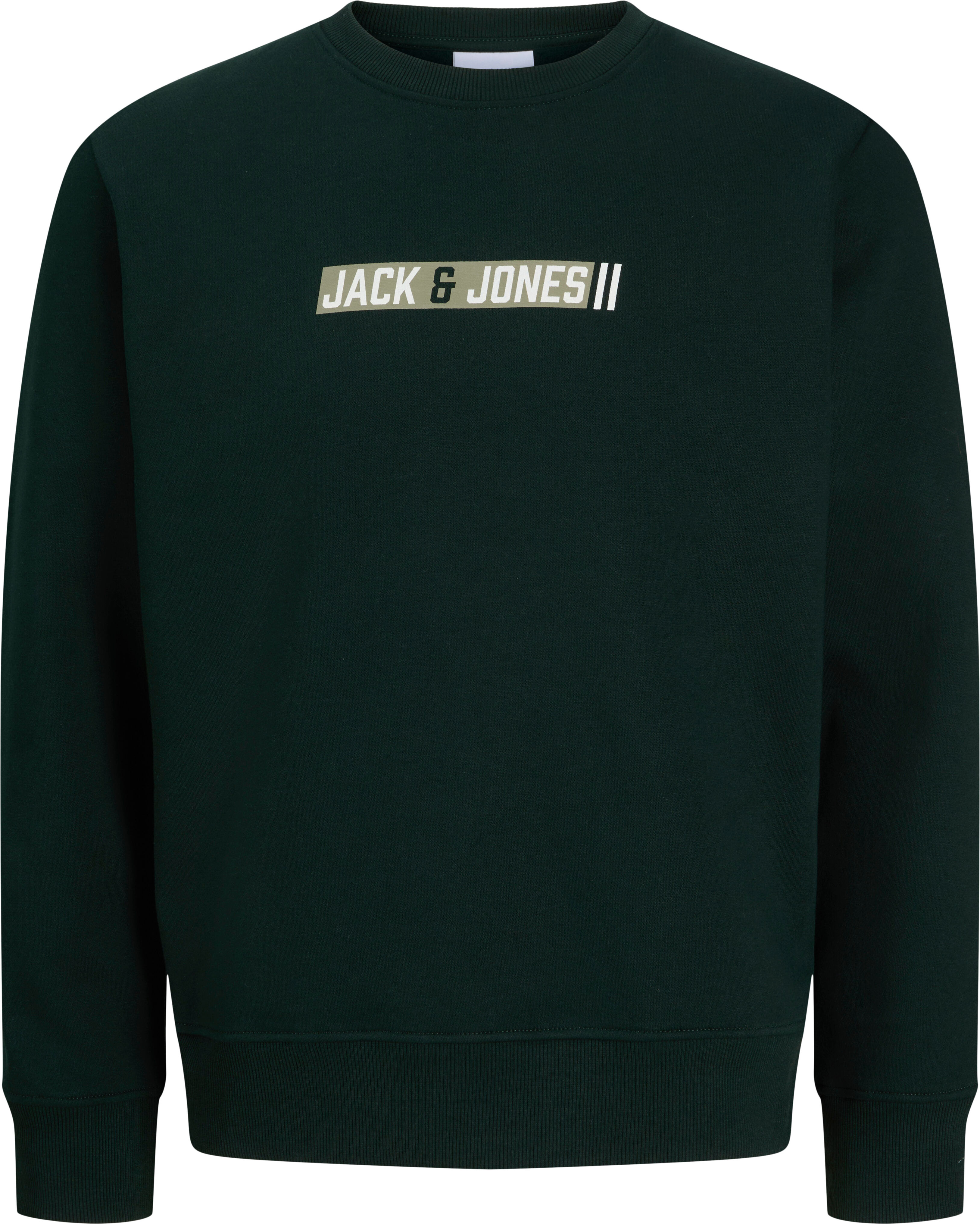 Sweatshirt JACK & JONES "JJMUNK SWEAT CREW NECK", Herren, Gr. XS, grün (scarab), angeraute Sweatware, Obermaterial: 65% Polyester, 35% Baumwolle, bedruckt, normal normal, Rundhals, Rippbündchen, Sweatshirts Sweatshirt, Materialmix, normal geschnitten scar