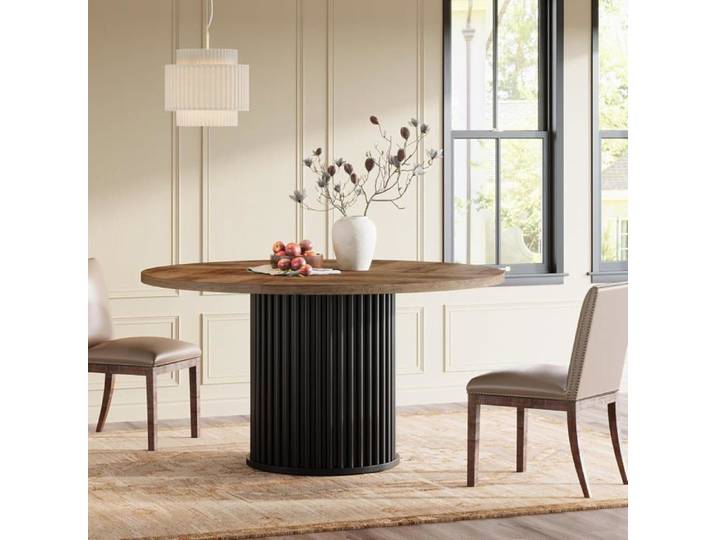 Finmind Table de Salle Manger Ronde 120 cm - Table a Manger Marron pour 4 Personnes - Bois - Moderne