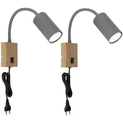 Wand- Leselampe für Schlafzimmer Leselampe Holzoptik Wandleuchte mit Stecker Wandlampe Schwanenhals, Schalter, schwarz braun, 1x GU10, LxBxH 32x7x44 cm, 2er Set