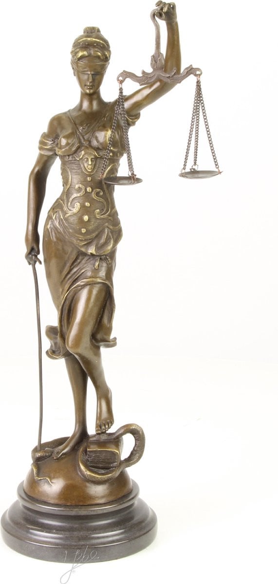 Brons beeld van vrouwe Justitia, 40 cm hoog