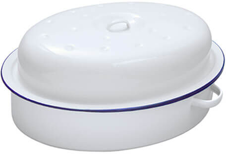 Falcon Enamel 36cm White With Cobalt Blue Rim Oval Roaster