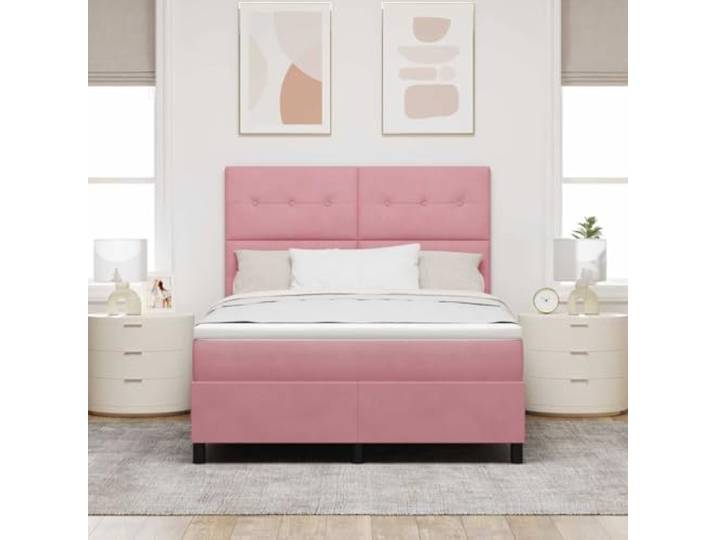 KTHLBRH Boxspringbett mit Kopfteil rosa 140x200 cm Samt Technisches Holz und massives Kiefernholz, 2-fach höhenverstellbares Kopfteil, Taschenfedern, mittlere Unterstützung
