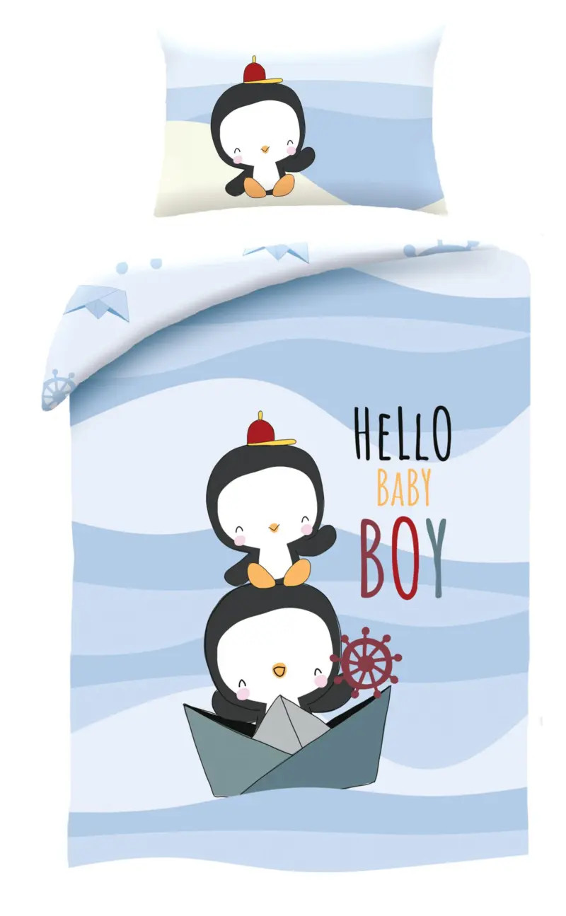 Sweet Home Pinguïn Dekbedovertrek Hello baby boy 100 x 135 cm