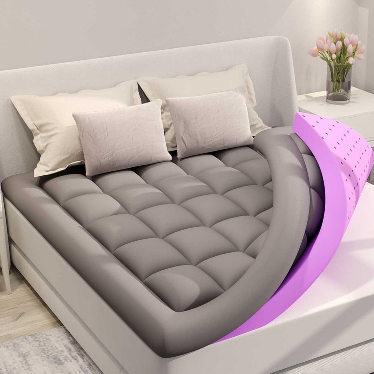 Matras Topper van Traagschuim - Dubbellaags Comfort - Queen Size - Zwart