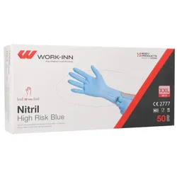 500 `WORK-INN` Handschuhe Nitril puderfrei `High Risk` blau Größe: 2XL