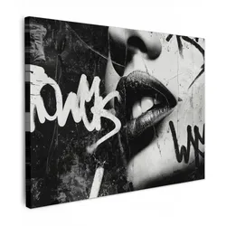 LEINWANDBILD Gesicht - Mund - Graffiti - Schwarz Wandbilder 80x60 cm