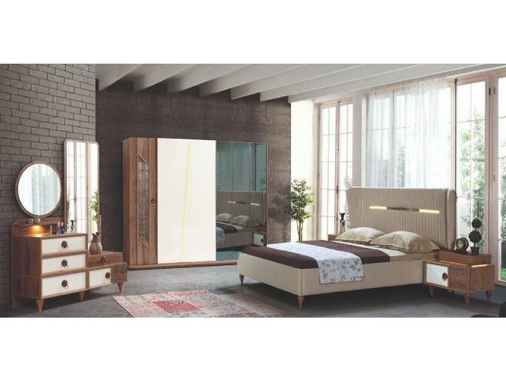 Xlmoebel Schlafzimmer-Set Modernes Schlafzimmermöbel-Set aus Holz und Textil mit Spiegel, (Schlafzimmer-Set), Hergestellt in Europa