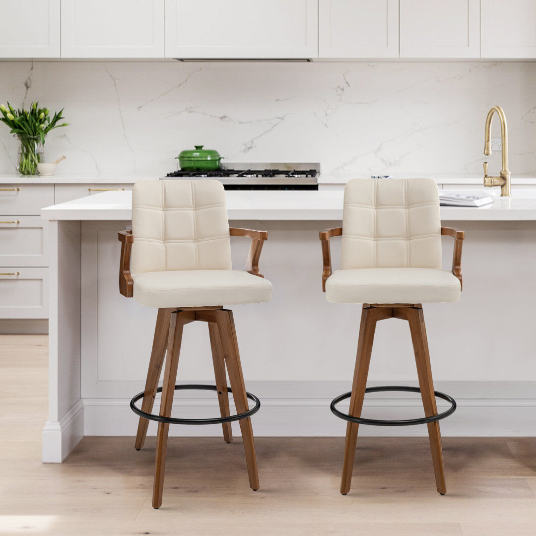 Blue Elephant Lorant Swivel Bar Stool Beige Bar Stool (76.2cm Seat Height)