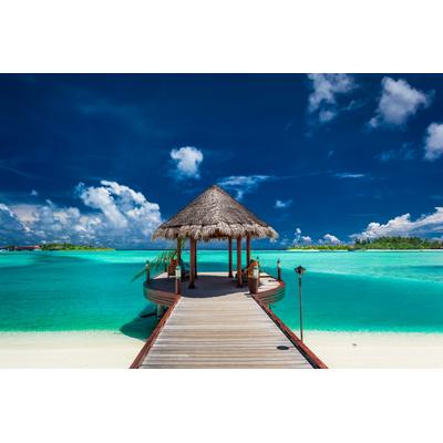 Fototapete PAPERMOON "Boat Jetty Maldives", bunt, B:2m L:1,49m, Vlies, Tapeten
