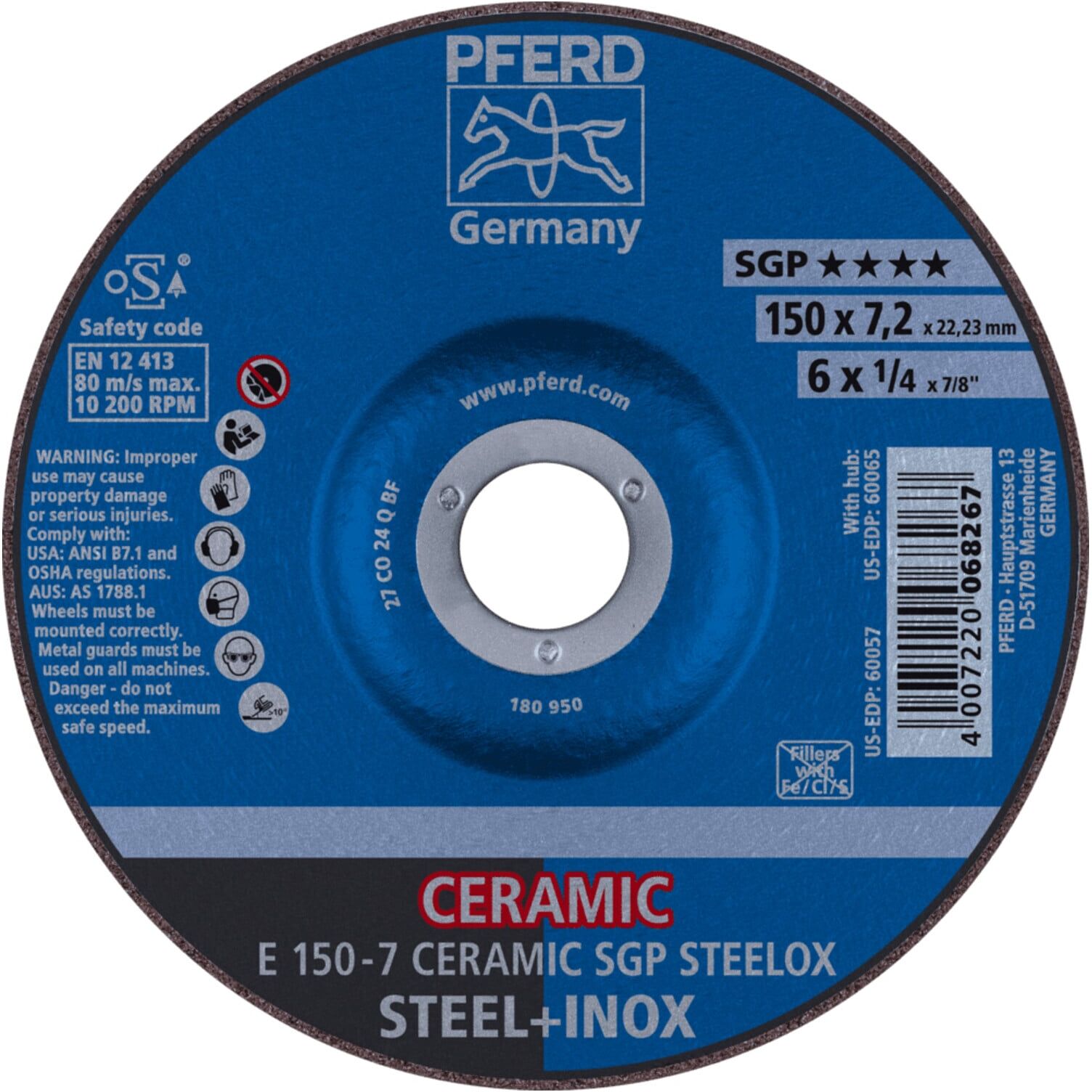 PFERD TOOLS Schruppscheibe E 150x7,2x22,23 mm CERAMIC Leistungslinie SGP STEELOX für Stahl/Edelstahl (69901759)