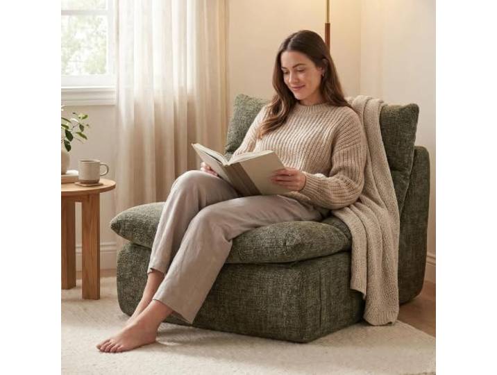 FurniSoar XXL Sitzsack Olivgrün Chenille, Hochdichter Kompressionsschaum, Formstabil, Samtig Weich & Kuschelig, Abnehmbarer Waschbarer Chenille-Stoff, Relaxsessel für Wohnzimmer