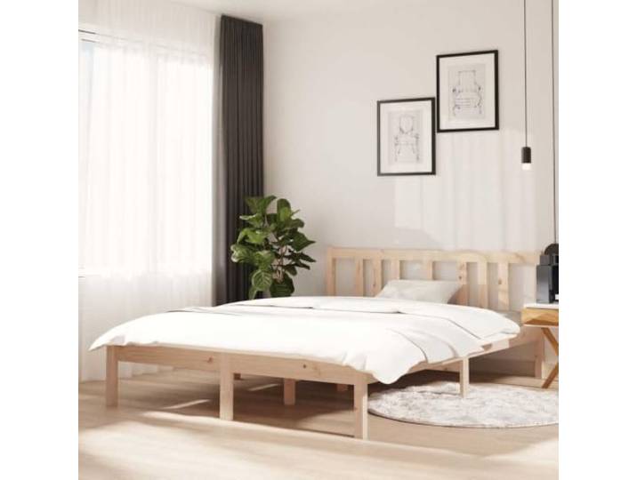 RJPLMFV Bettgestell, Massivholz, Kiefer, 135 x 190 cm Ohne Matratze, Kopfteil inklusive, Lattenrost, rustikales Design