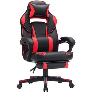Songmics Gaming-Stuhl OBG73BRV1, mit Fußstütze, schwarz / rot, Kunstleder, belastbar bis 150 kg