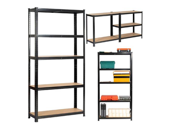 Raumhirsch Furniture Standregal Robustes Standregal 90 cm - Hoher Stauraum für Werkstatt - Metallregal, 2-tlg., Praktisches Regal mit 5 Fächern, belastbar bis 175 kg, pflegeleicht