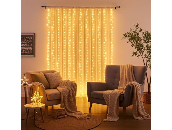 LED-Lichtervorhang mit Fernbedienung, warmweiss, 200 LEDs, USB, 3x3m